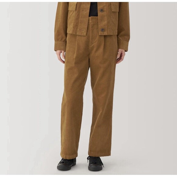 NWT MUJI Women's Kapok Corduroy Tuck Pants Made From Tree Nuts LARGE 2024 Camel - Picture 2 of 13